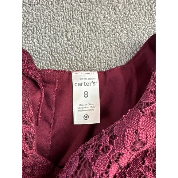 Carters Girls Dress Lace Velvet Burgundy Size 8 - Picture 5 of 7
